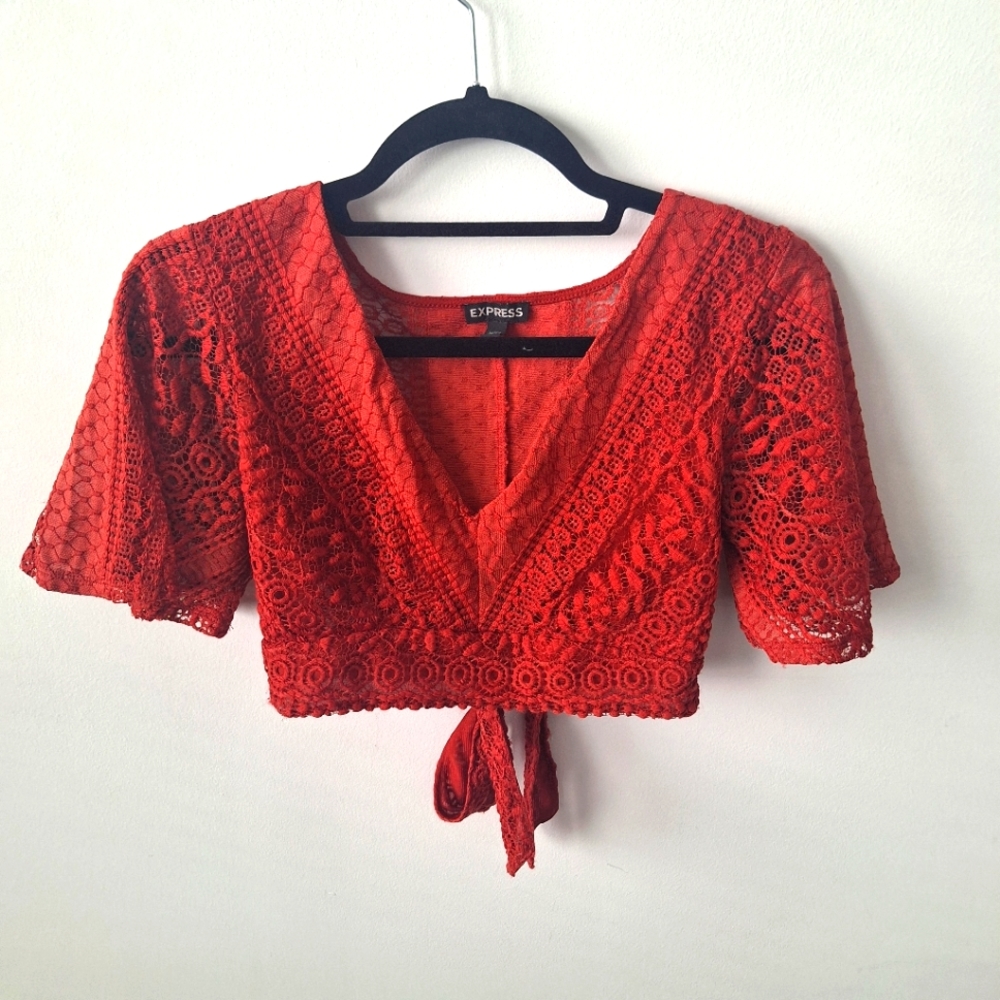 Express Smocked Bralette Lace Orange Summer Beach Party Crop Top Small